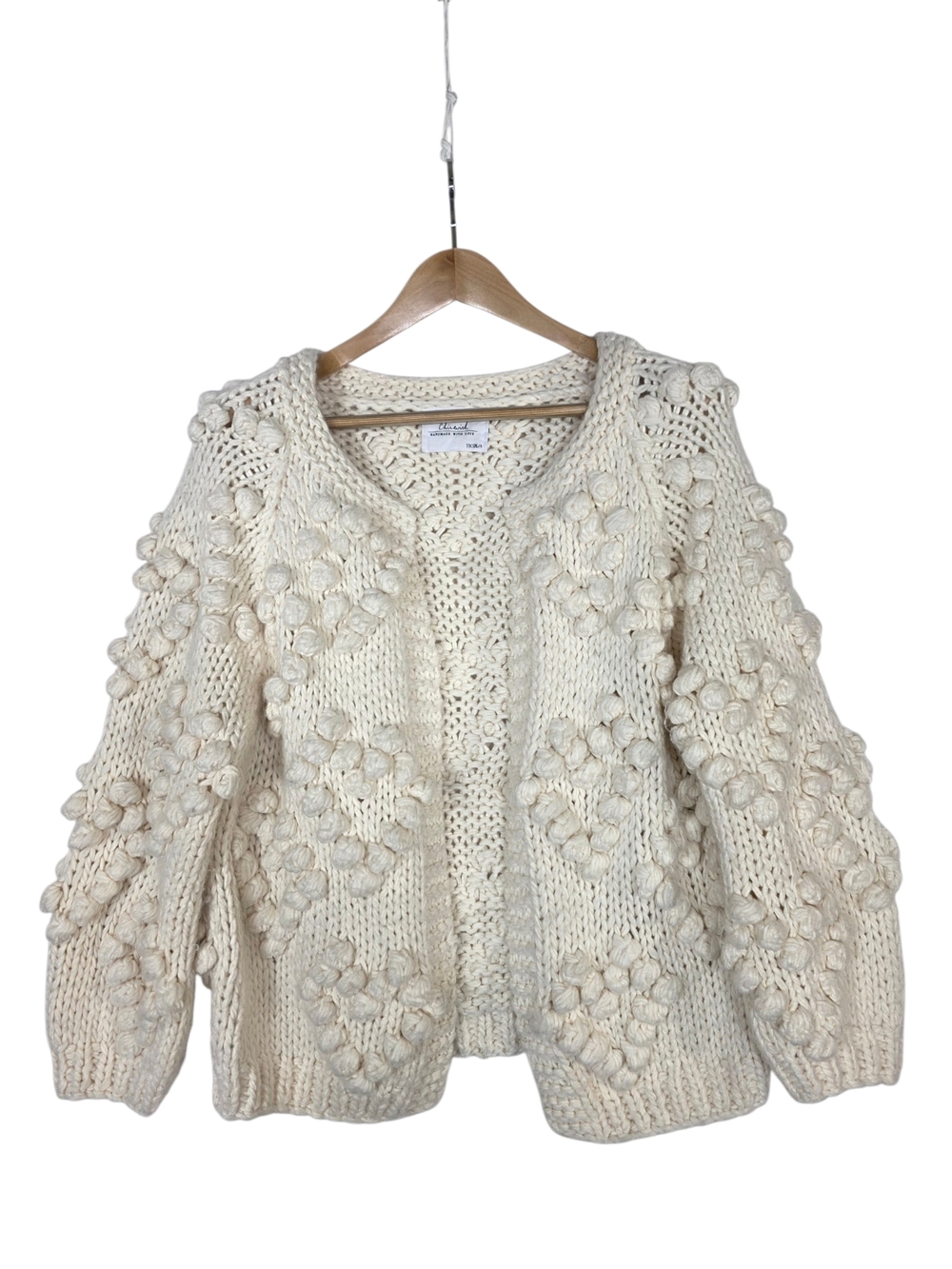 Chicwish wool Handmade knit Ivory Popcorn Stitch Chunky  open front Cardigan